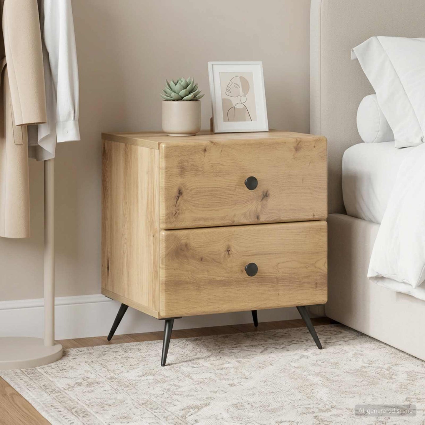 Armadio da Notte 2 pz Rovere Artigianale 43 x 34,5 x 47,5 cm