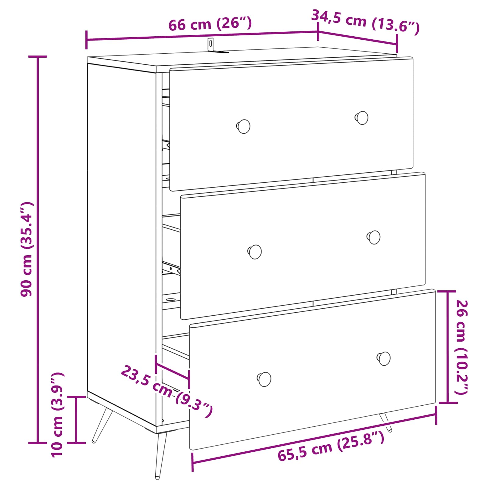 Mobile con Cassetti Nero 66 x 34,5 x 90 cm Legno ingegnerizzato | homemem39