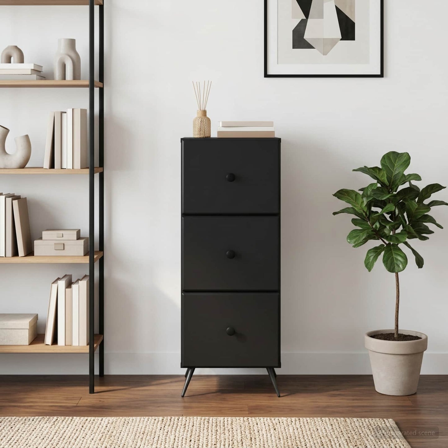 Mobile con Cassetti Nero 33 x 34,5 x 90 cm Legno ingegnerizzato