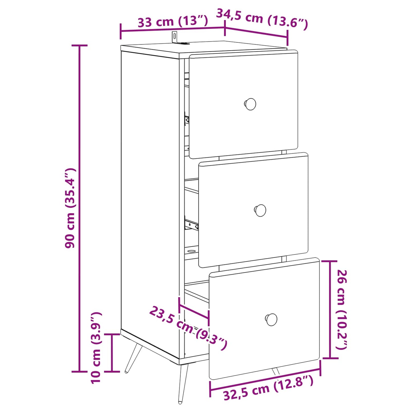 Mobile con Cassetti Grigio Sonoma 33 x 34,5 x 90 cm | homemem39