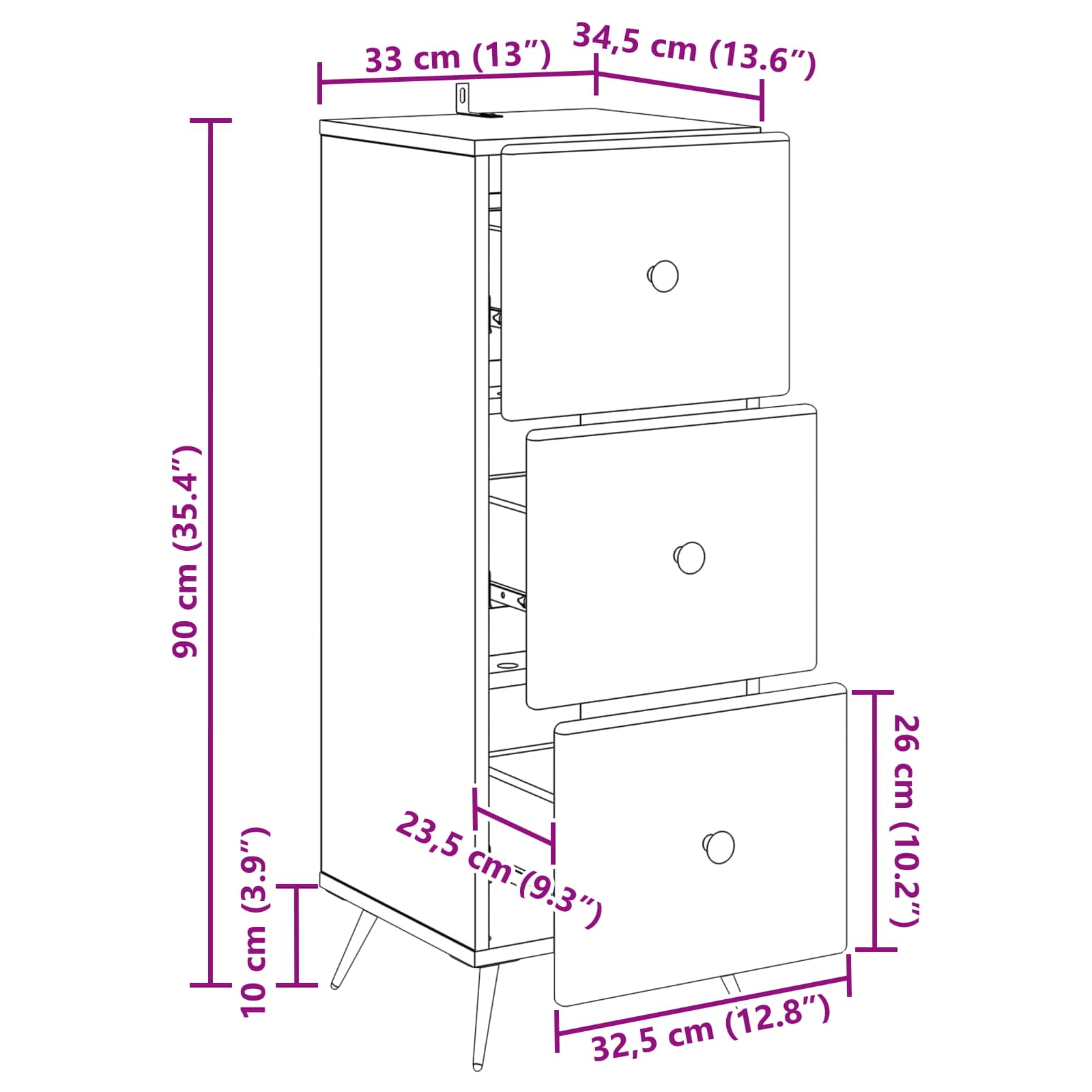Mobile con Cassetti Grigio Sonoma 33 x 34,5 x 90 cm | homemem39