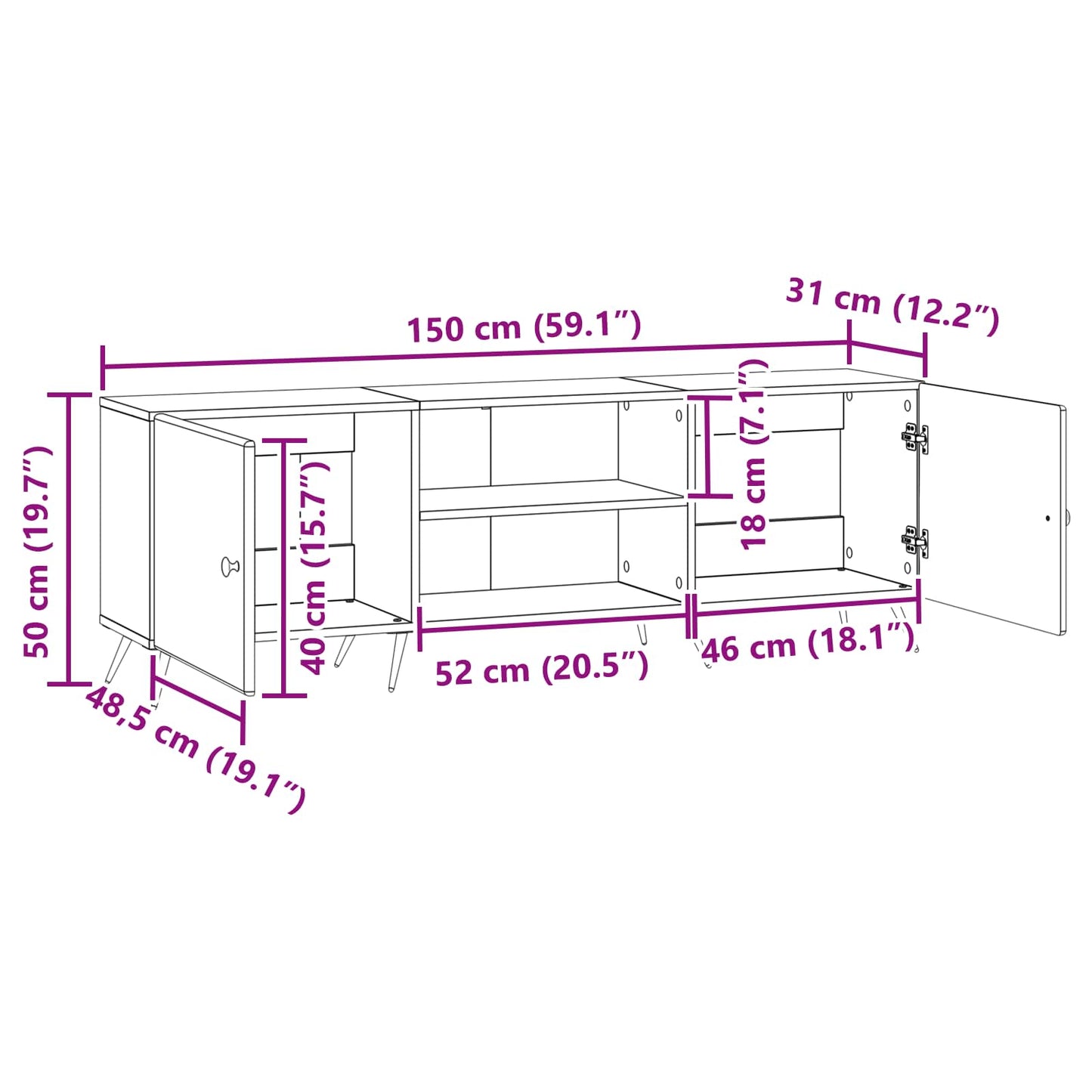 Mobile TV Nero 150 x 31 x 50 cm Legno ingegnerizzato | homemem39
