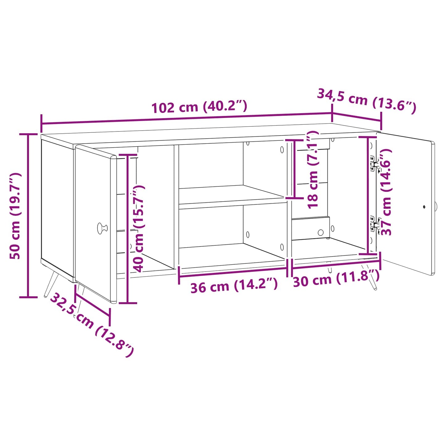 Mobile TV Rovere Artigianale 102 x 34,5 x 50 cm | homemem39