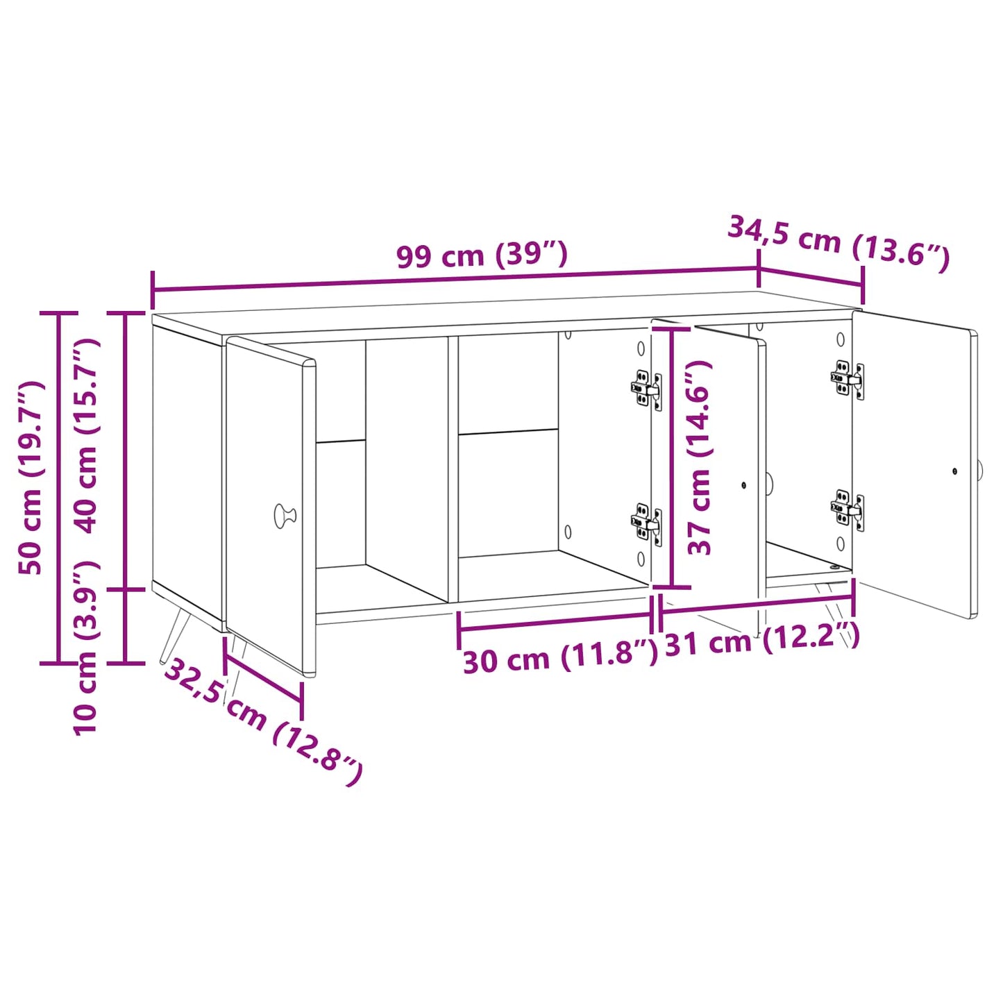 Mobile TV Nero 99 x 34,5 x 50 cm Legno ingegnerizzato | homemem39