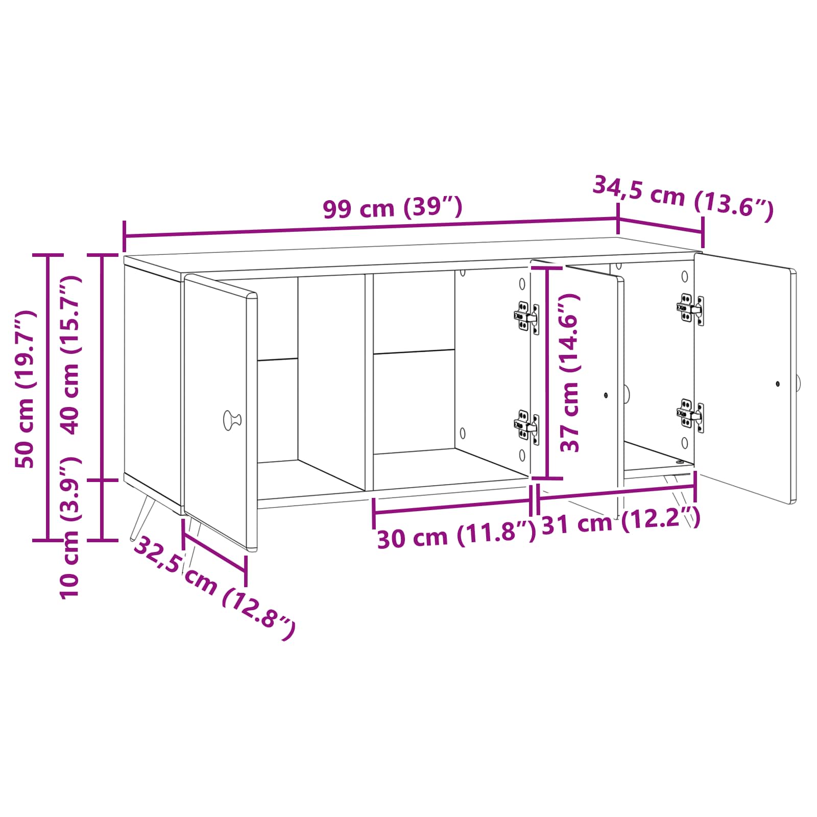 Mobile TV Nero 99 x 34,5 x 50 cm Legno ingegnerizzato | homemem39