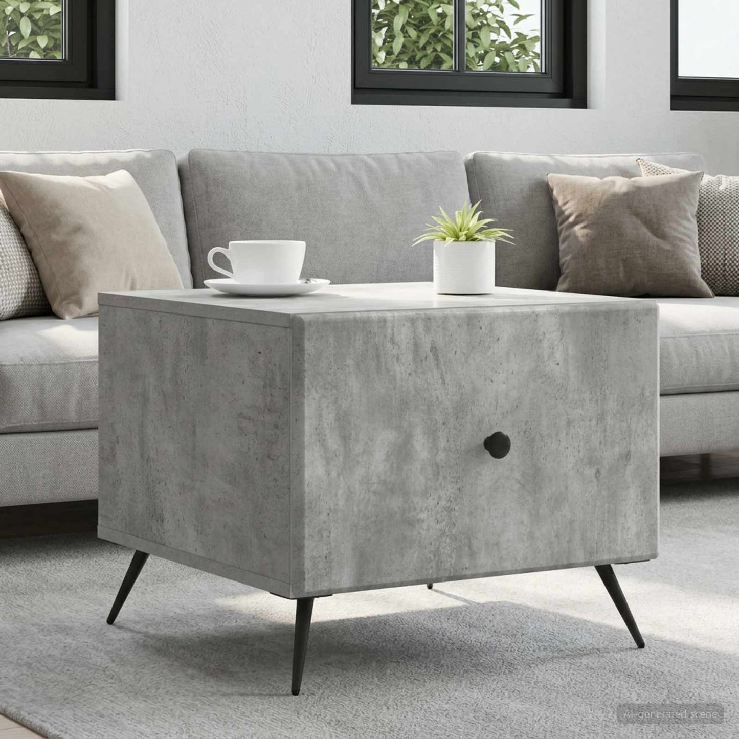 Tavolino da salotto con cassetto Grigio Cemento 49 x 50 x 40 cm