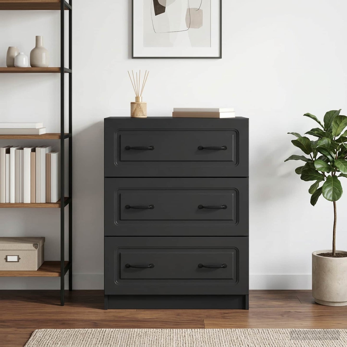 Mobile con Cassetti Nero 66 x 34,5 x 87 cm Legno ingegnerizzato