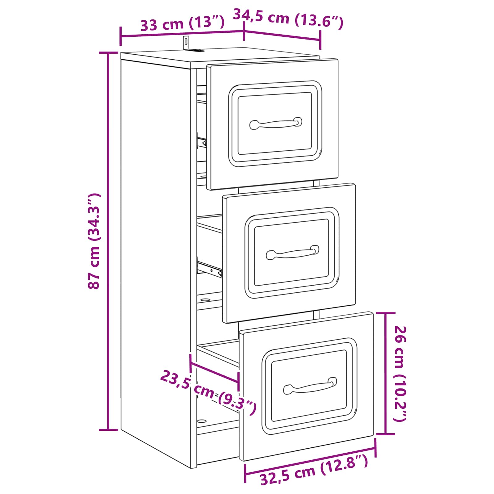 Mobile con Cassetti Rovere Sonoma 33 x 34,5 x 87 cm | homemem39