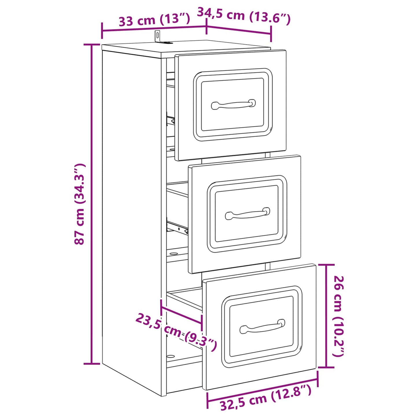Mobile con Cassetti Rovere Fumo 33 x 34,5 x 87 cm | homemem39