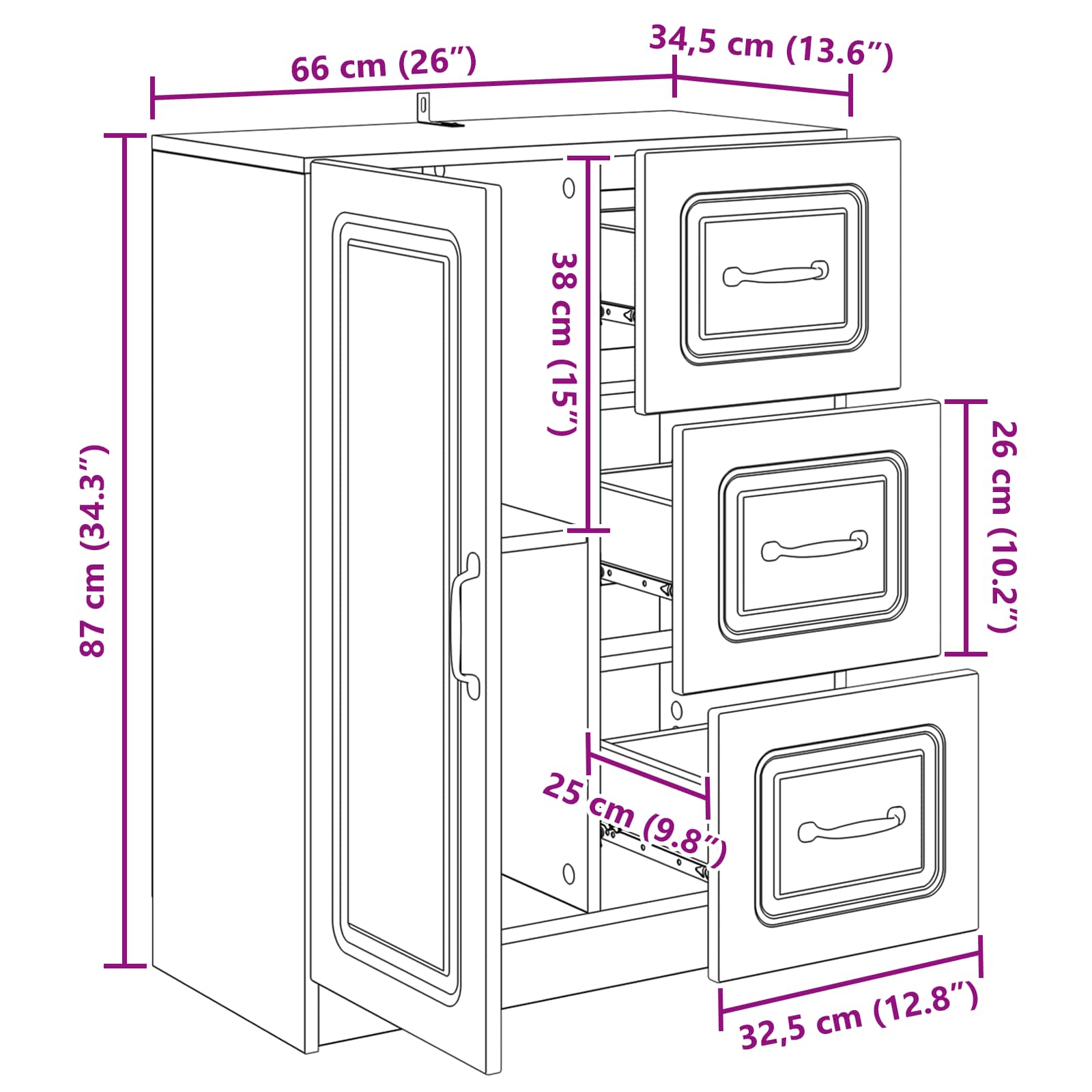 Credenza Bianco Lucido 66 x 34,5 x 87 cm Legno ingegnerizzato | homemem39