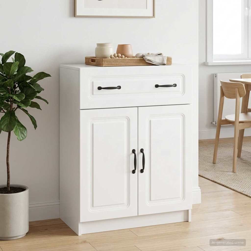 Credenza Bianco Lucido 66 x 34,5 x 87 cm Legno ingegnerizzato