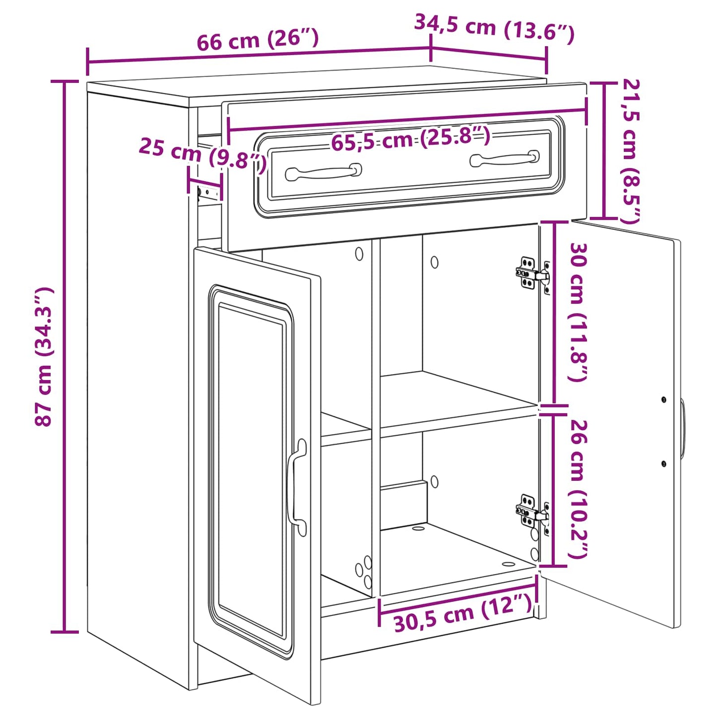 Credenza Bianco Lucido 66 x 34,5 x 87 cm Legno ingegnerizzato | homemem39