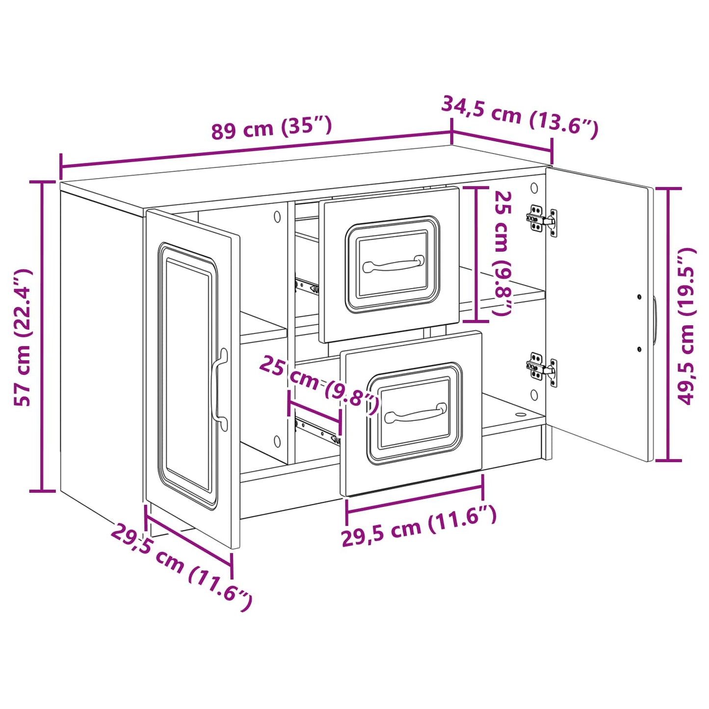 Credenza Legno antico 89 x 34,5 x 57 cm Legno ingegnerizzato