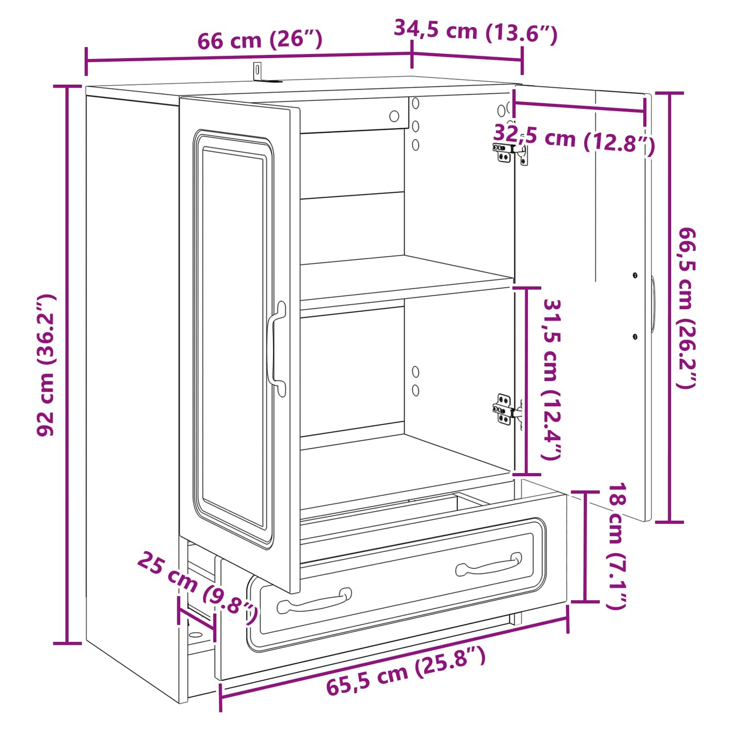 Credenza Grigio Sonoma 66 x 34,5 x 92 cm Legno ingegnerizzato