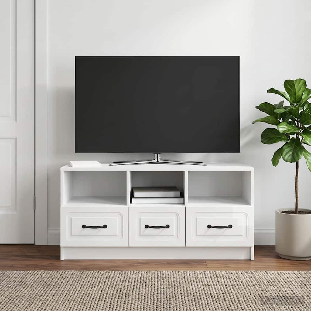 Mobile TV Bianco Lucido 102 x 34,5 x 47 cm Legno ingegnerizzato
