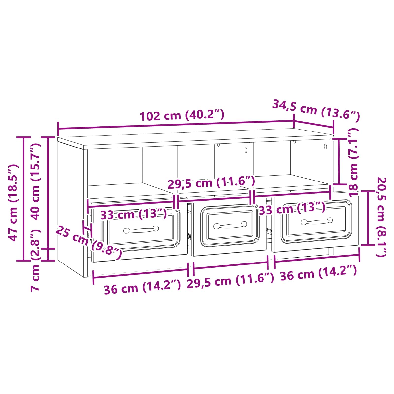 Mobile TV con cassetto Rovere Artigianale 102 x 34,5 x 47 cm | homemem39