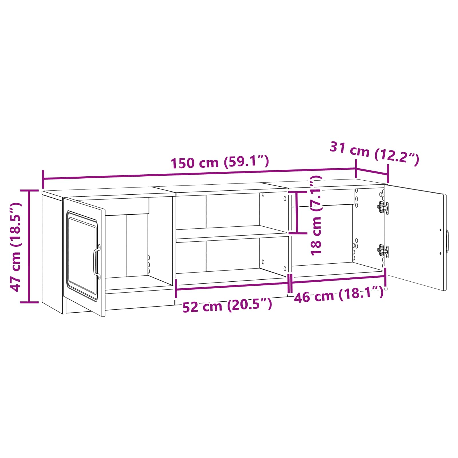 Mobile TV Grigio Cemento 150 x 31 x 47 cm Legno ingegnerizzato | homemem39