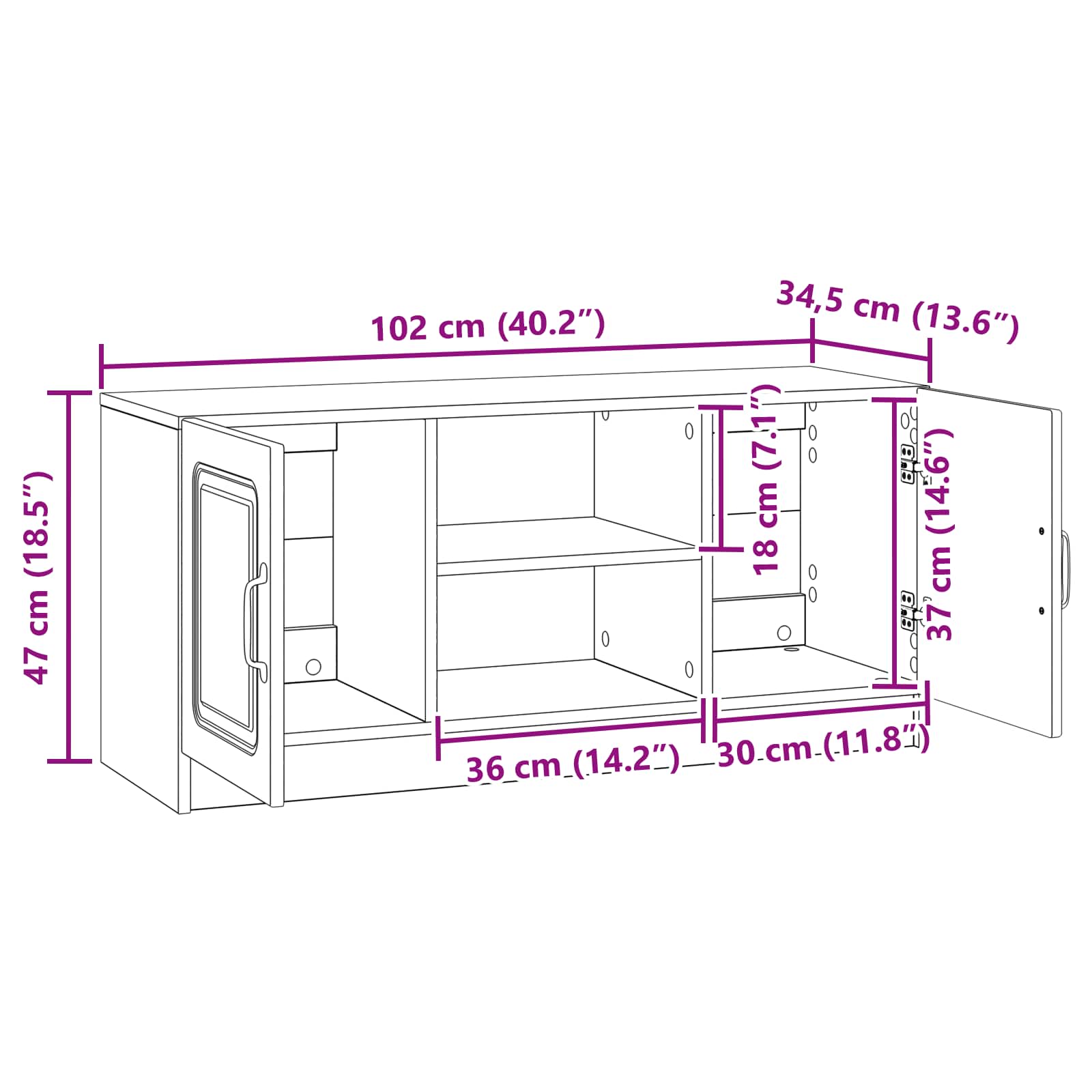 Mobile TV Rovere Fumo 102 x 34,5 x 47 cm Legno ingegnerizzato | homemem39