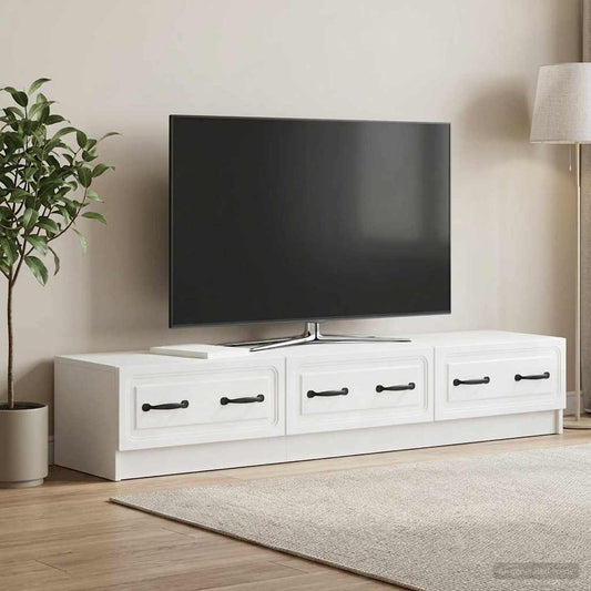 Mobile TV Bianco Lucido 147 x 34,5 x 27 cm Legno ingegnerizzato
