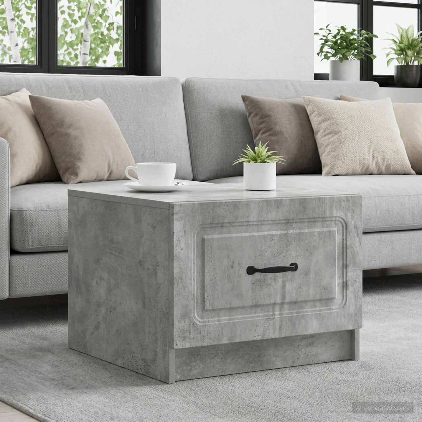 Tavolino da salotto con cassetto Grigio Cemento 49 x 50 x 37 cm
