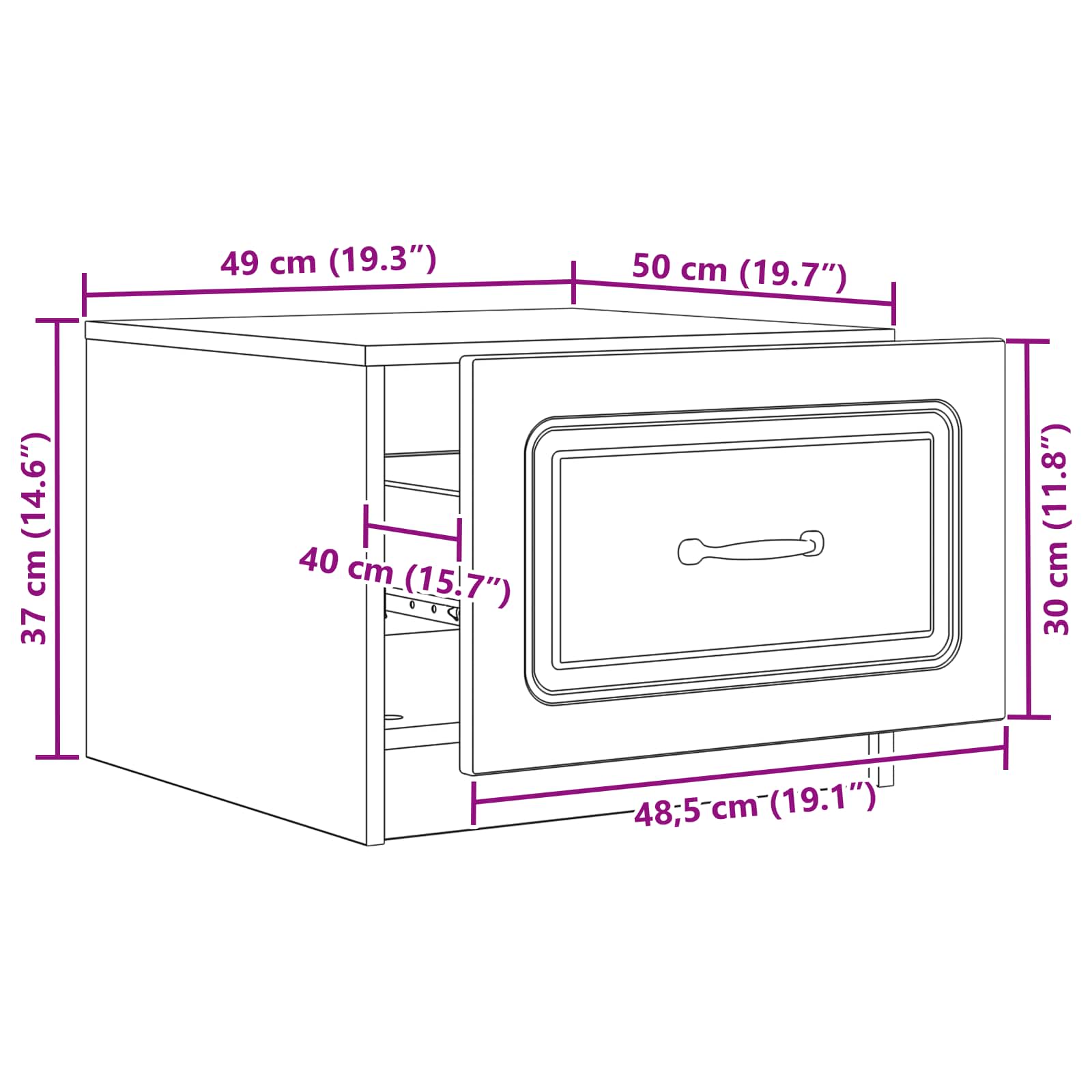 Tavolino da salotto con cassetto Grigio Cemento 49 x 50 x 37 cm | homemem39