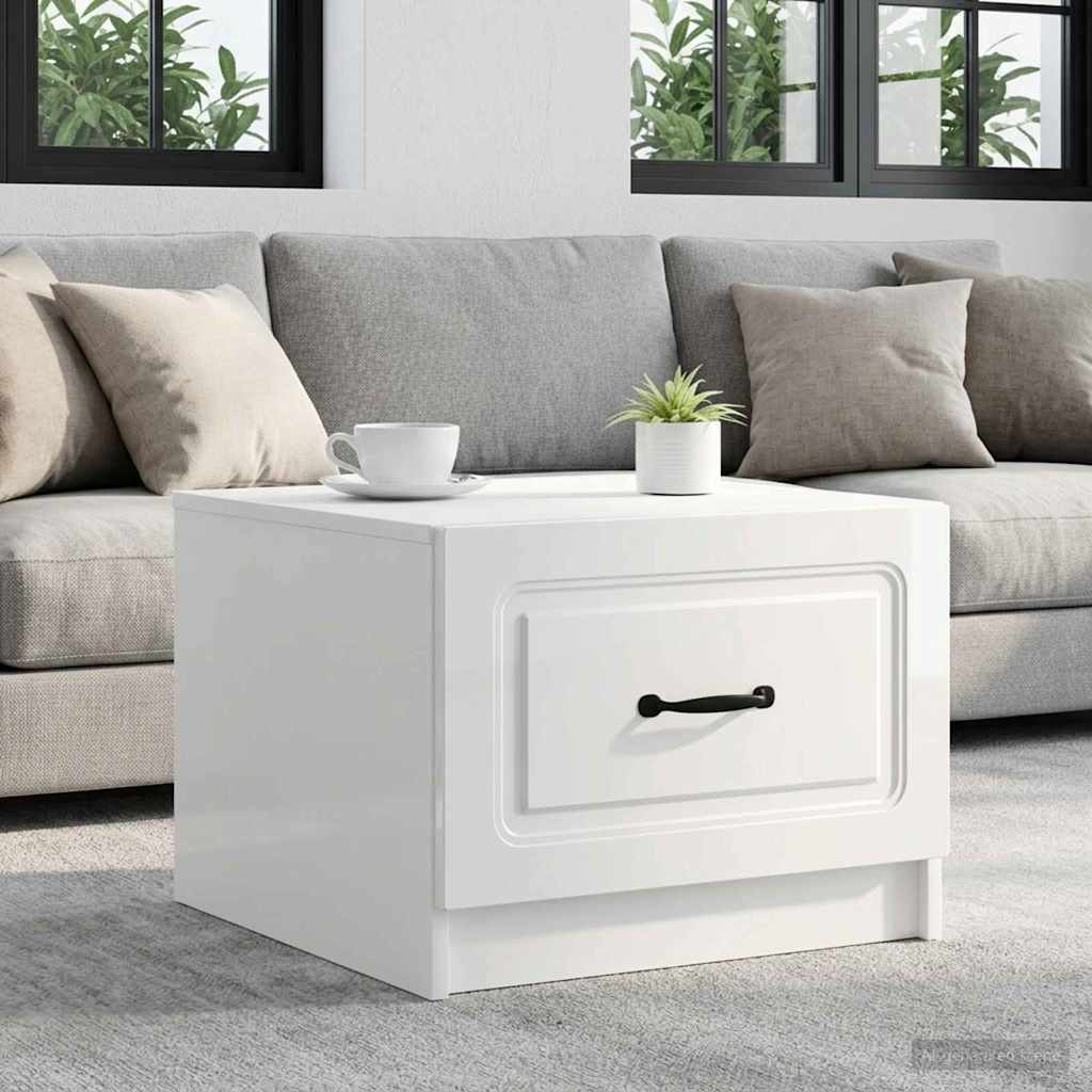Tavolino da salotto con cassetto Bianco Lucido 49 x 50 x 37 cm