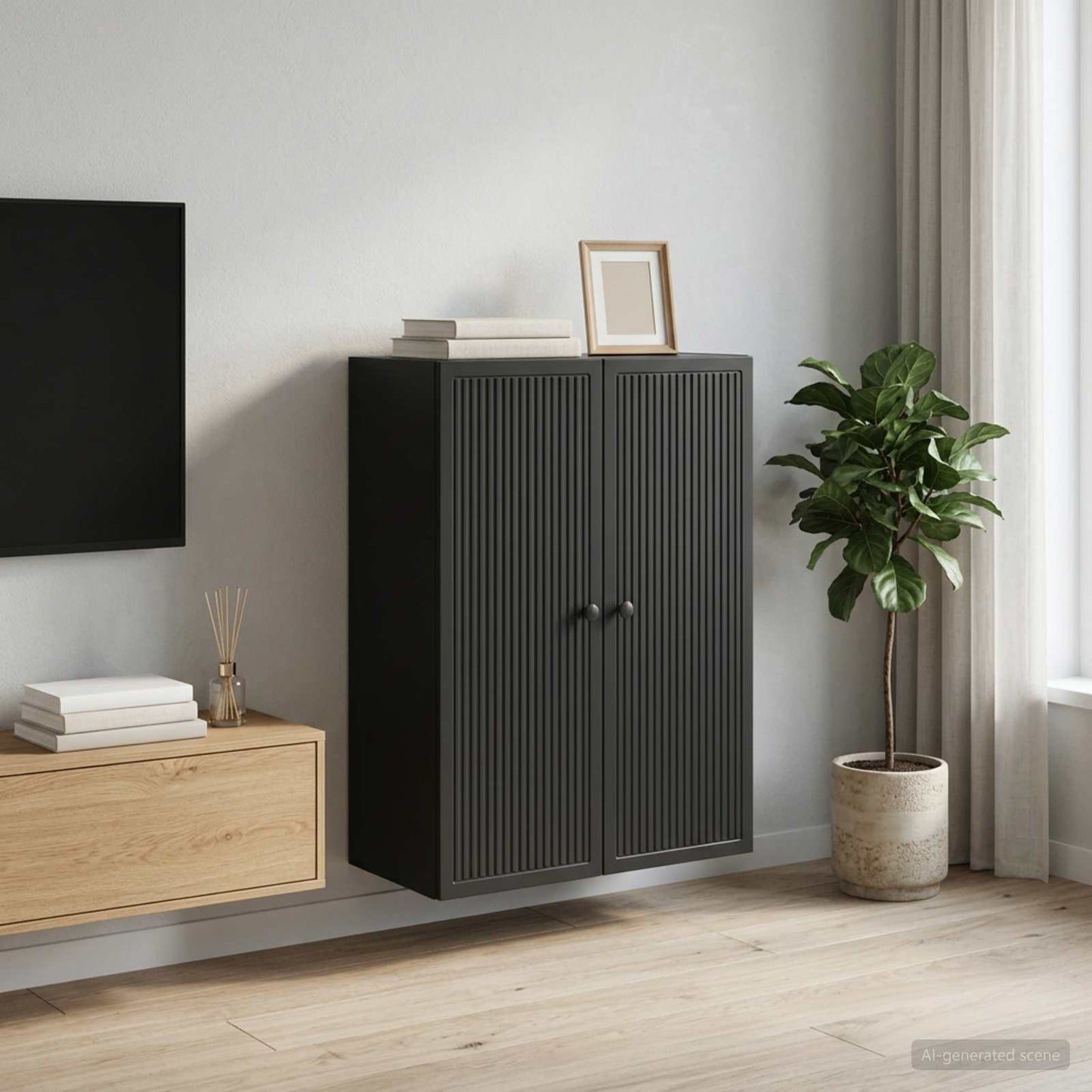Mobiletto a muro Nero 66 x 34,5 x 90 cm Legno ingegnerizzato