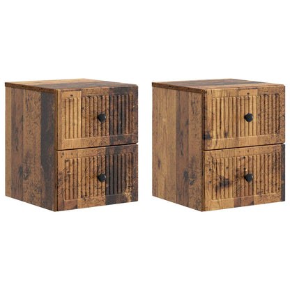 Mobiletto da notte a muro 2 pcs Legno antico 33 x 34,5 x 40 cm