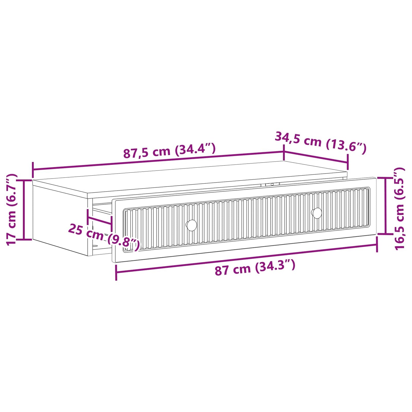 Tavolino da Parete Laterale Rovere Fumo 87,5 x 34,5 x 17 cm | homemem39