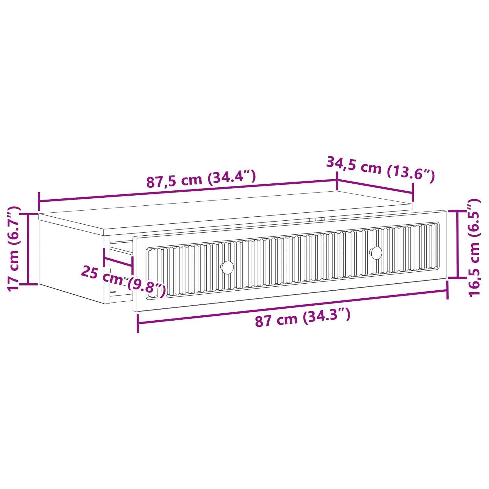 Tavolino da Parete Laterale Rovere Fumo 87,5 x 34,5 x 17 cm | homemem39