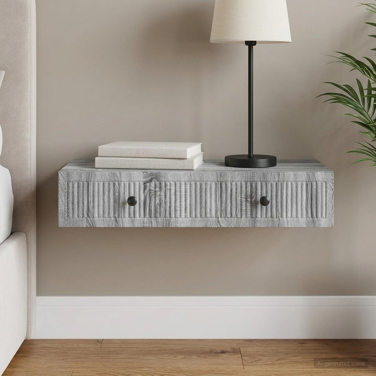 Tavolino da Parete Laterale Grigio Sonoma 87,5 x 34,5 x 17 cm