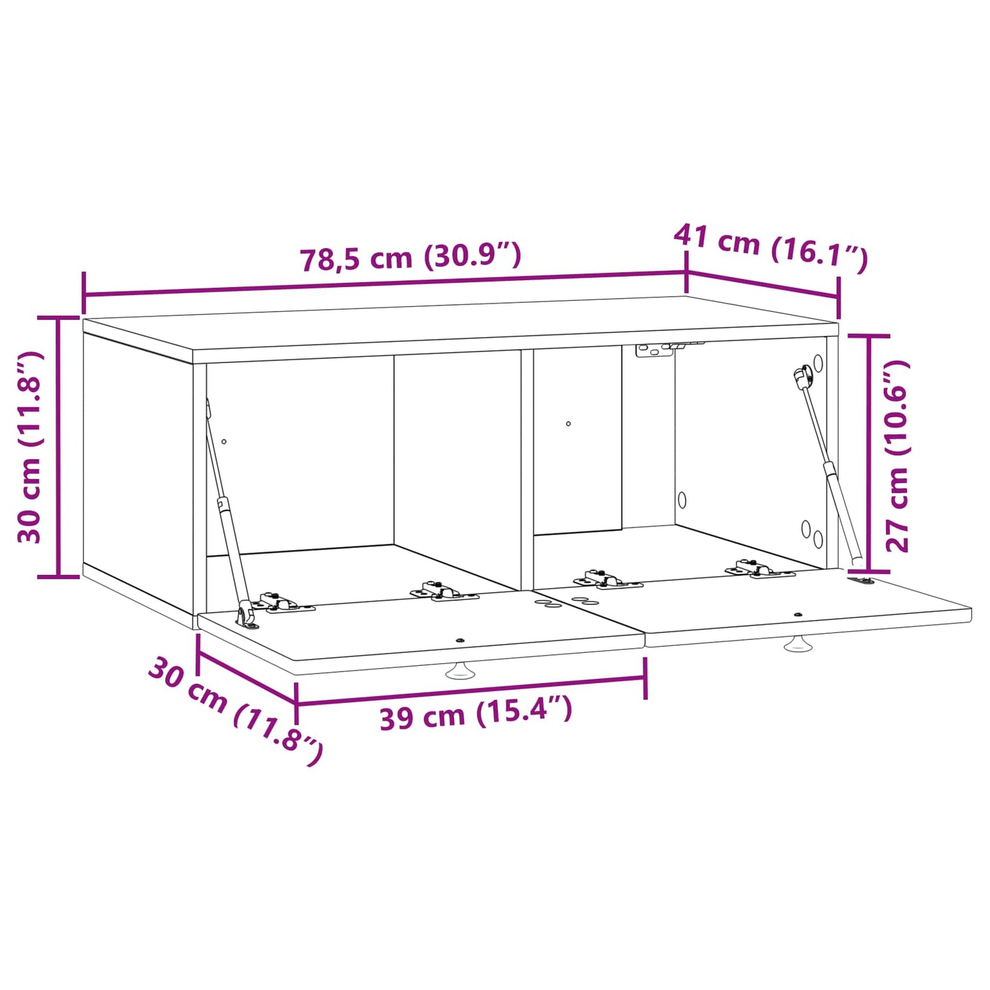 Mobile Porta TV da Muro Bianco Lucido 78,5 x 41 x 30 cm | homemem39