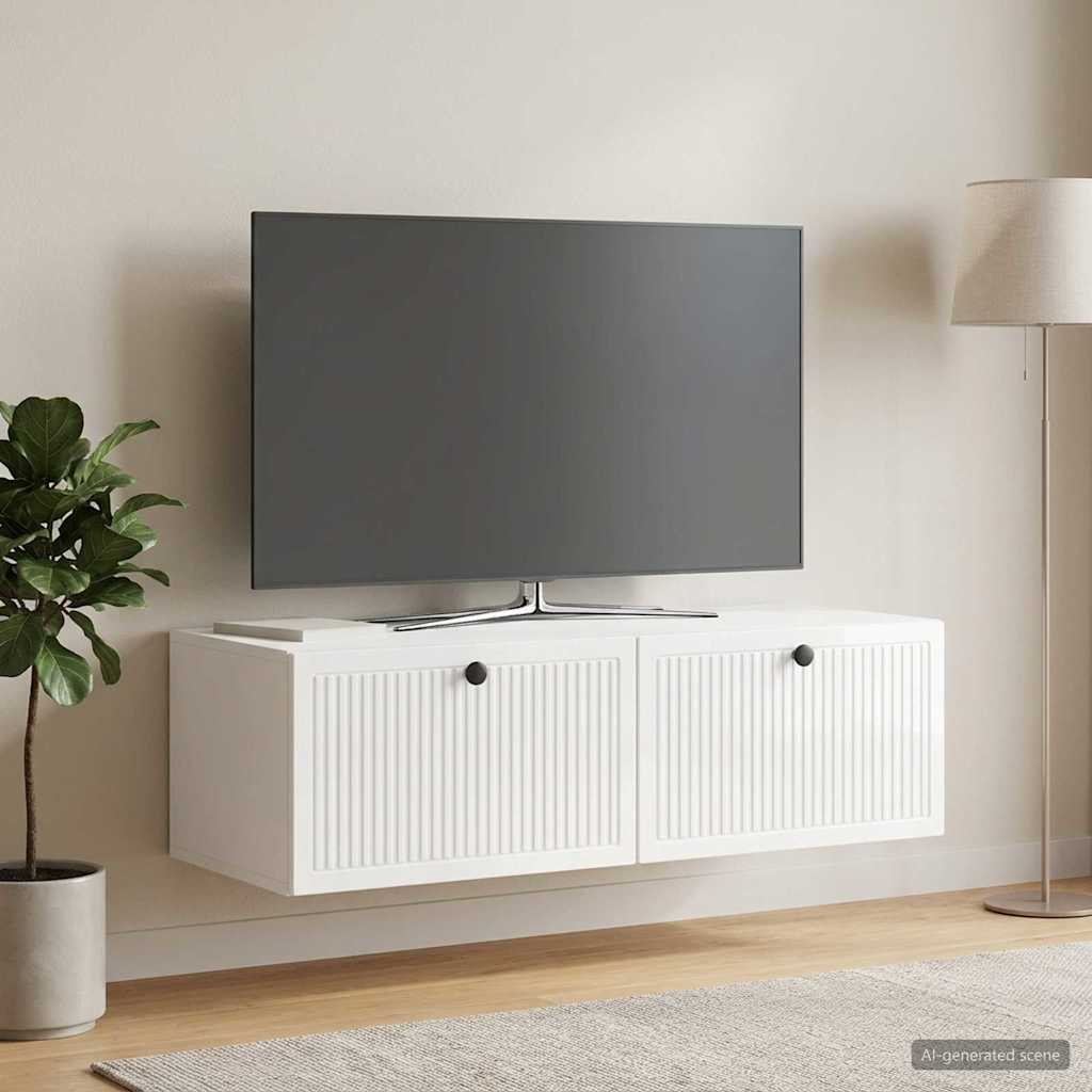 Mobile Porta TV da Muro Bianco Lucido 98 x 41 x 30 cm