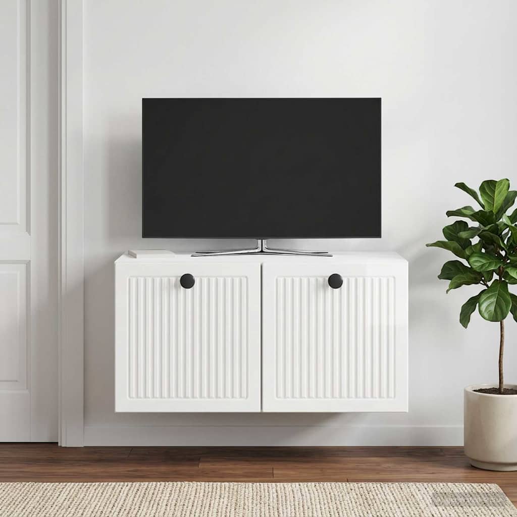 Mobile Porta TV da Muro Bianco Lucido 59,5 x 31 x 30 cm