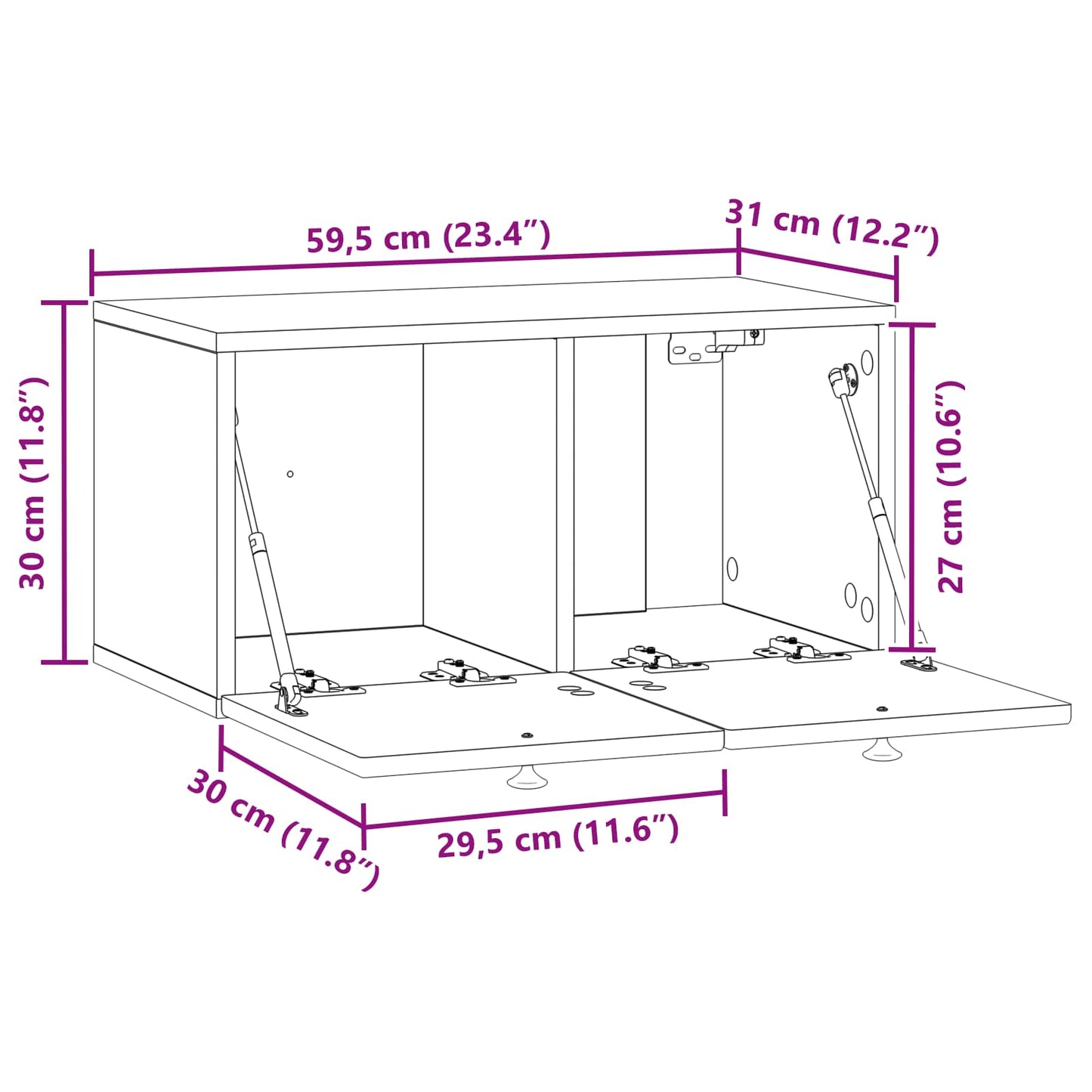 Mobile Porta TV da Muro Legno antico 59,5 x 31 x 30 cm | homemem39