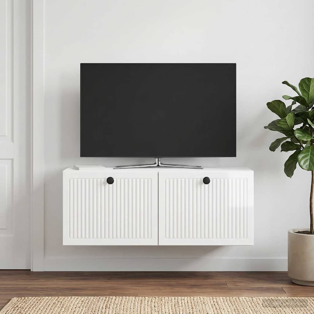 Mobile Porta TV da Muro Bianco Lucido 78,5 x 31 x 30 cm