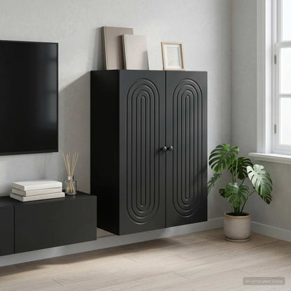 Mobiletto a muro Nero 66 x 34,5 x 90 cm Legno ingegnerizzato | homemem39