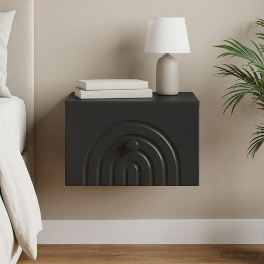 Mobiletto da notte a muro con cassetto Nero 33 x 34,5 x 20 cm