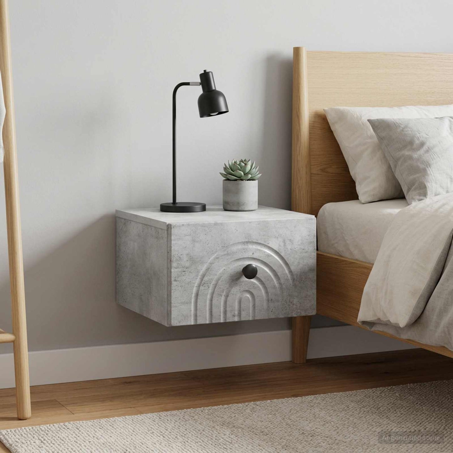 Mobiletto da notte a muro con cassetto 2 pcs Grigio Cemento