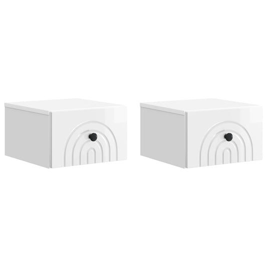 Mobiletto da notte a muro 2 pcs Bianco Lucido 33 x 34,5 x 20 cm