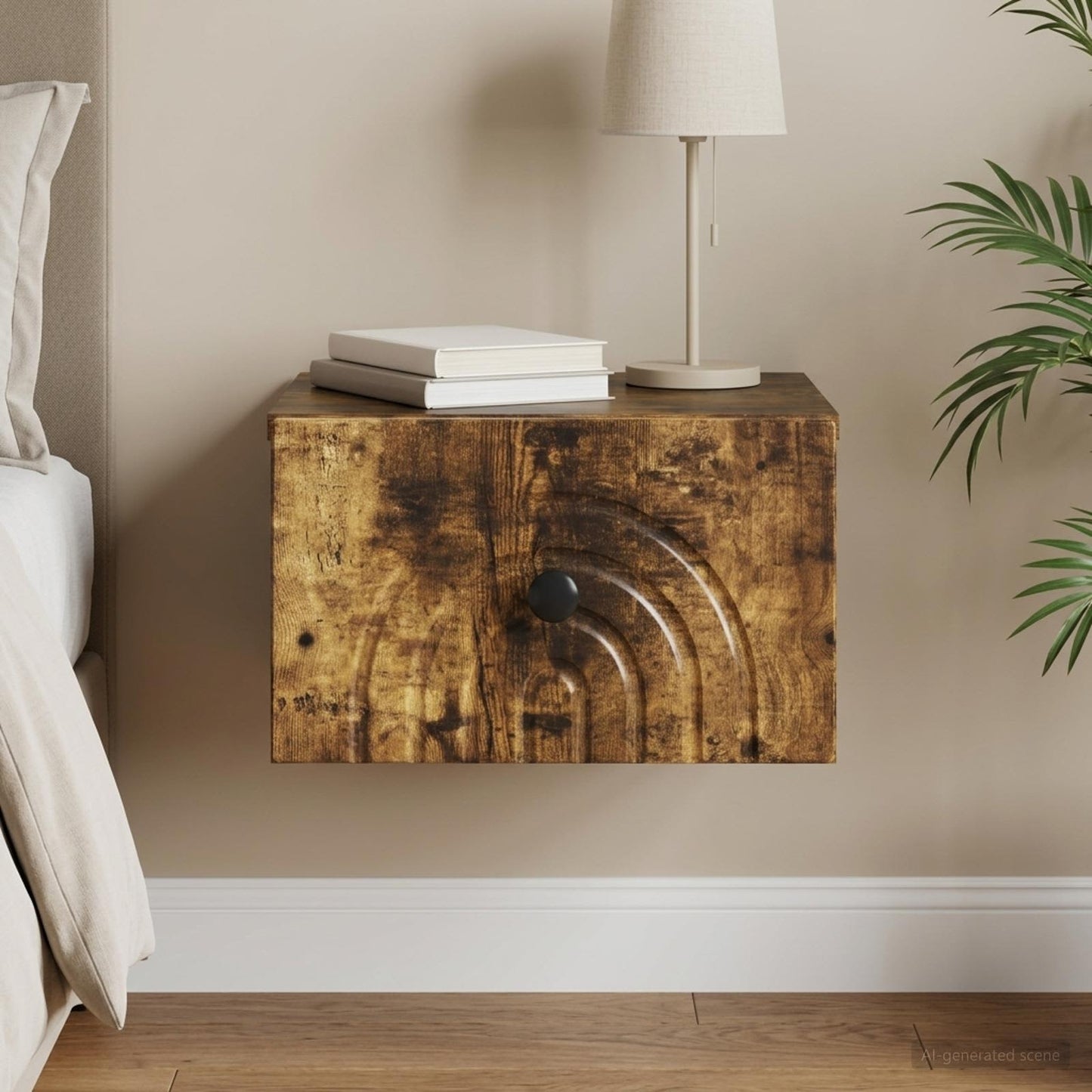 Mobiletto da notte a muro Rovere Fumo 33 x 34,5 x 20 cm