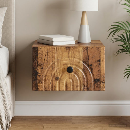 Mobiletto da notte a muro Legno antico 33 x 34,5 x 20 cm