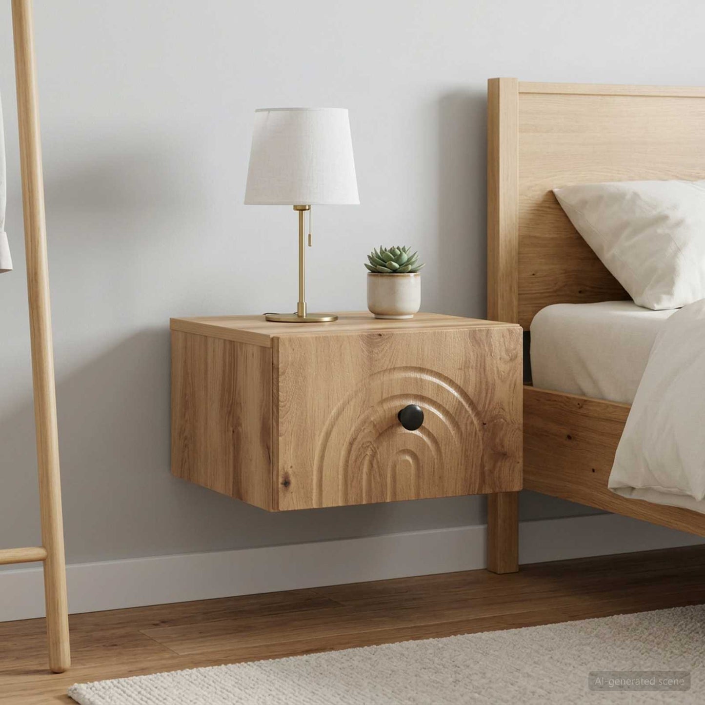 Mobiletto da notte a muro 2 pz Rovere Artigianale
