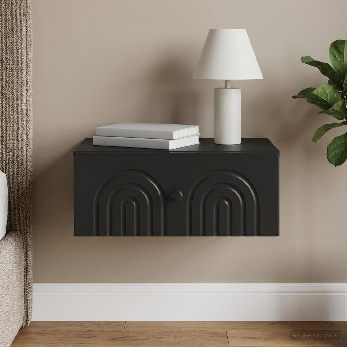 Mobiletto da notte a muro con cassetto Nero 49 x 34,5 x 20 cm