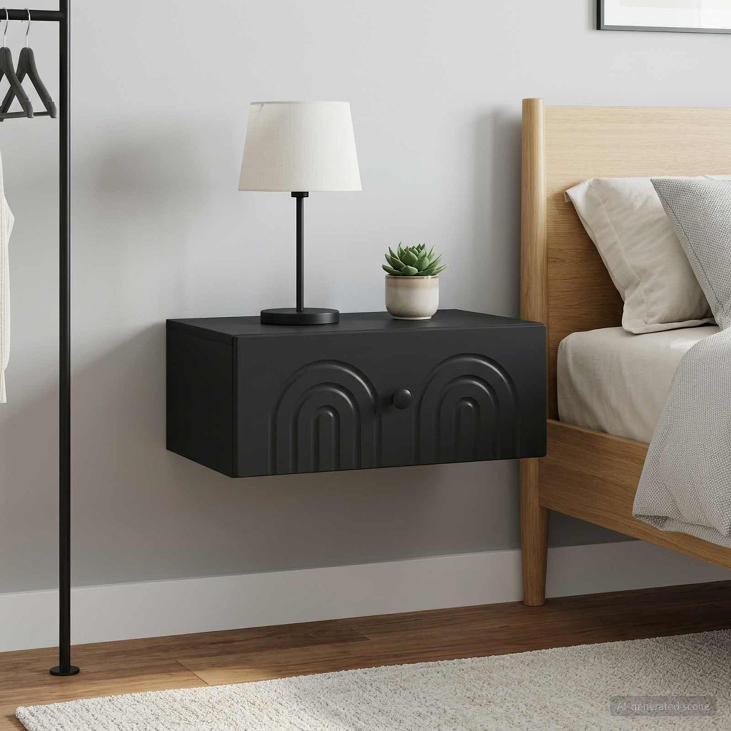 Mobiletto da notte a muro 2 pcs Nero 49 x 34,5 x 20 cm