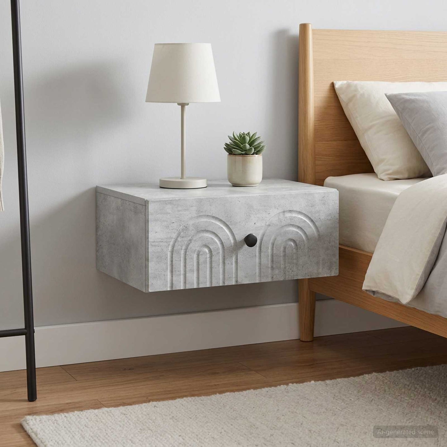Mobiletto da notte a muro con cassetto 2 pcs Grigio Cemento