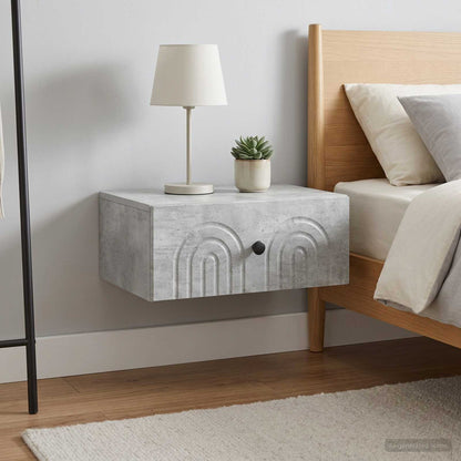 Mobiletto da notte a muro con cassetto 2 pcs Grigio Cemento