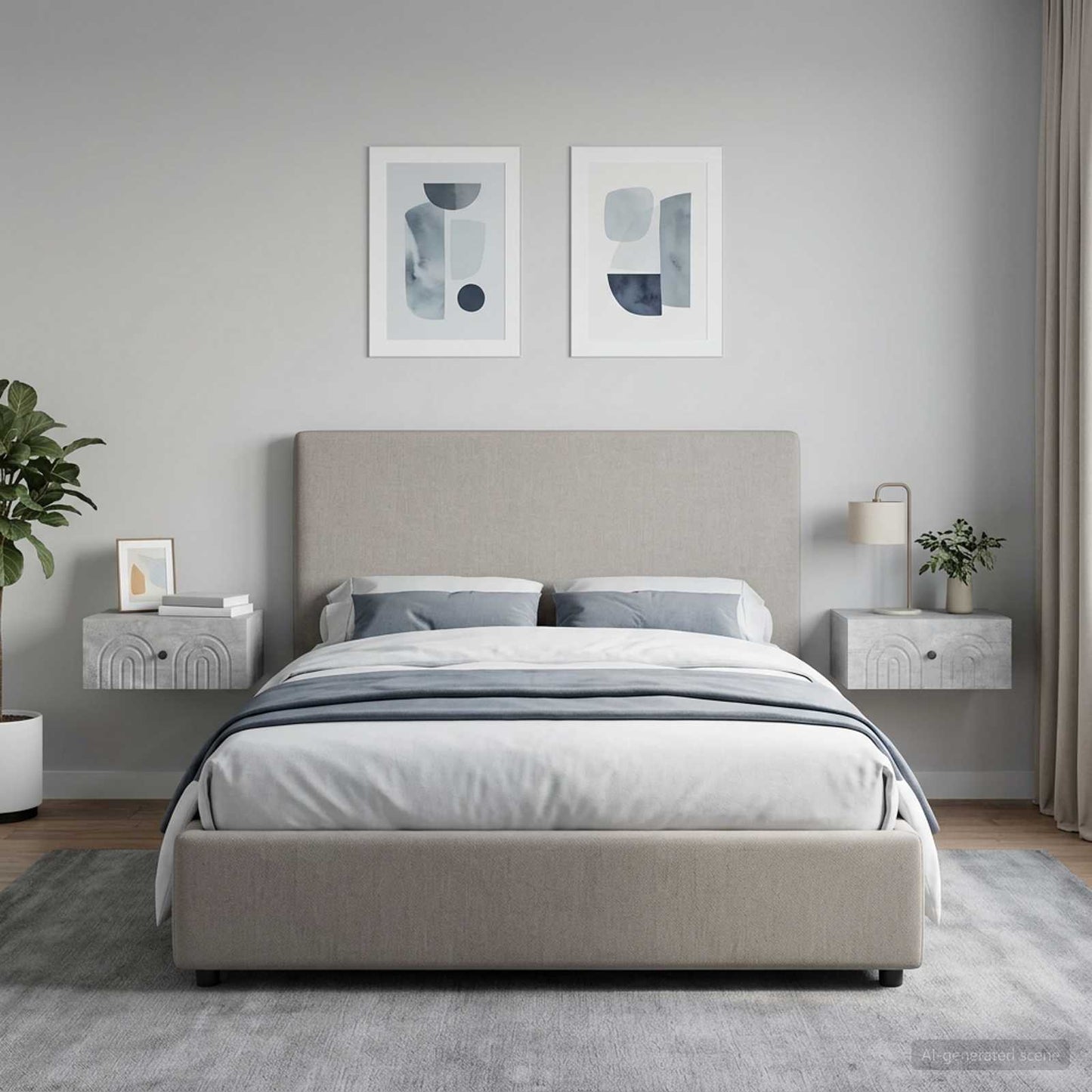 Mobiletto da notte a muro con cassetto 2 pcs Grigio Cemento