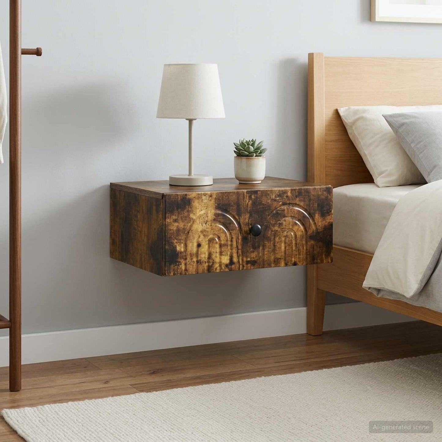 Mobiletto da notte a muro 2 pcs Rovere Fumo 49 x 34,5 x 20 cm