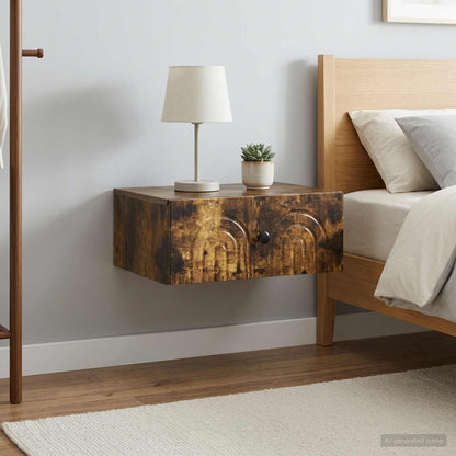 Mobiletto da notte a muro 2 pcs Rovere Fumo 49 x 34,5 x 20 cm